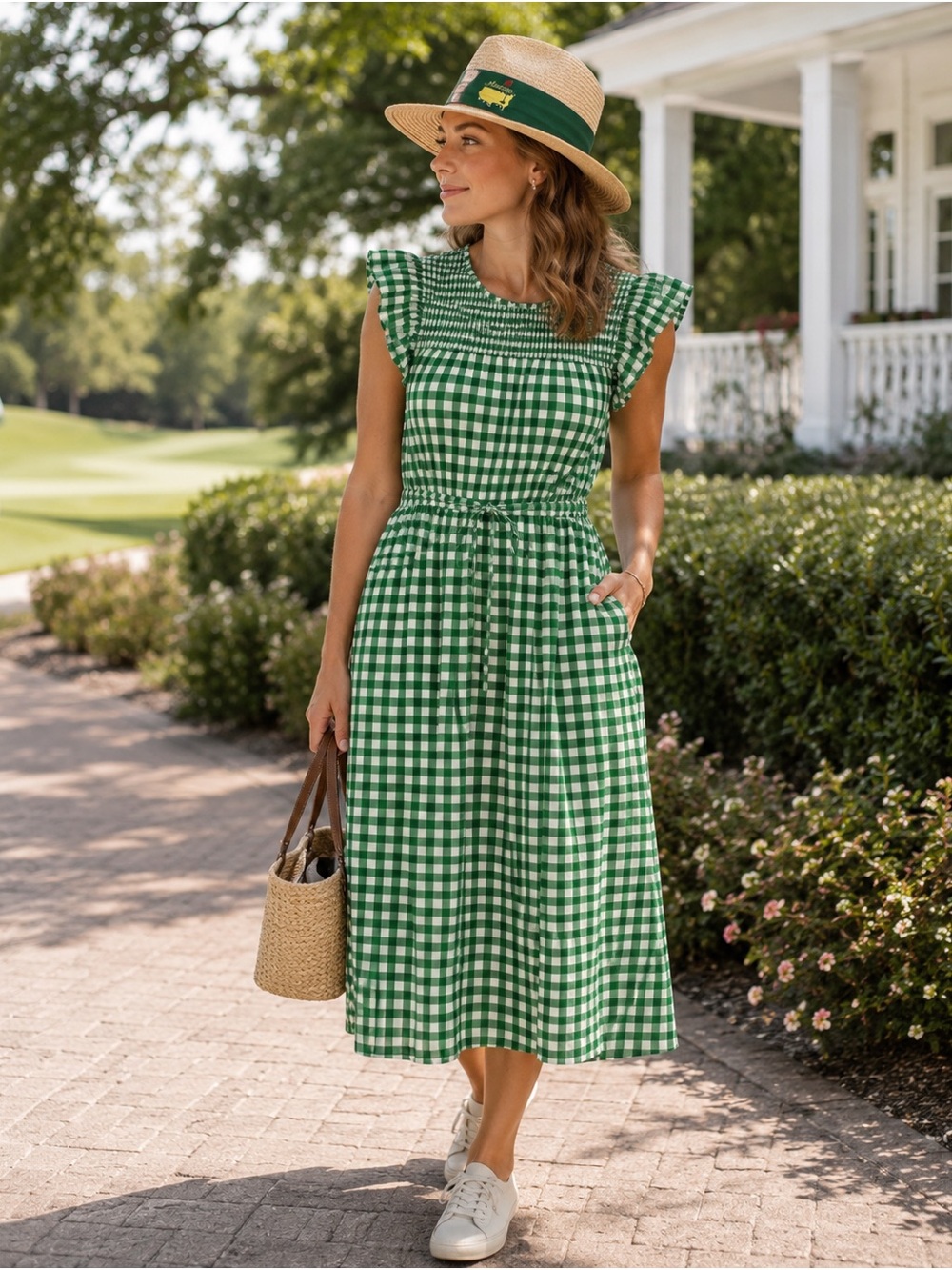 Draper James RSVP Green Gingham Smocked Midi Dress NWT XL